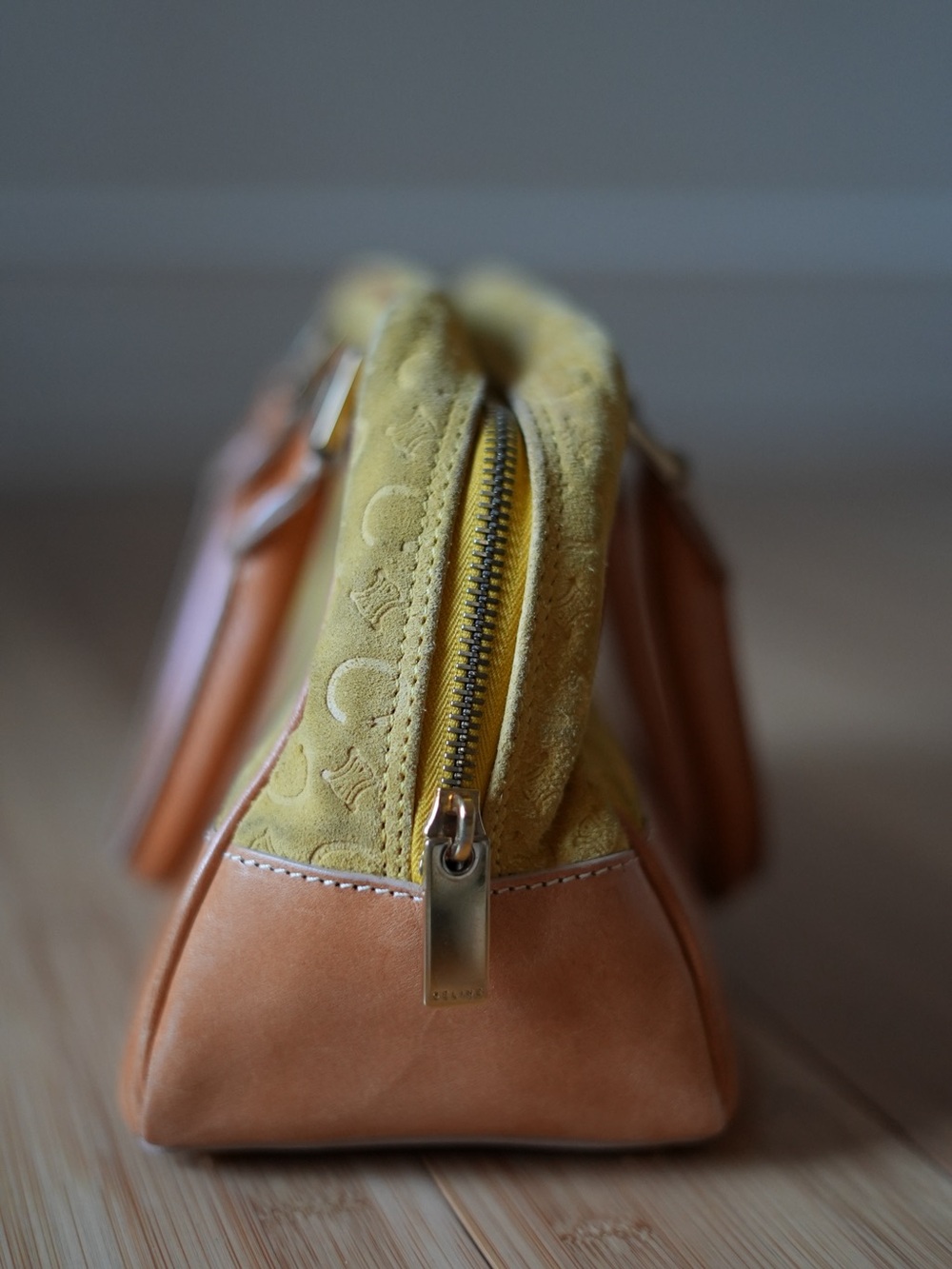 Vintage Celine Yellow Suede and Tan Leather Women's Handbag